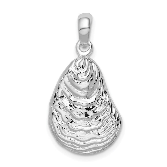 Million Charms 925 Sterling Silver Nautical Sea Life  Charm Pendant, Large 3-D Oyster Shell, Textured