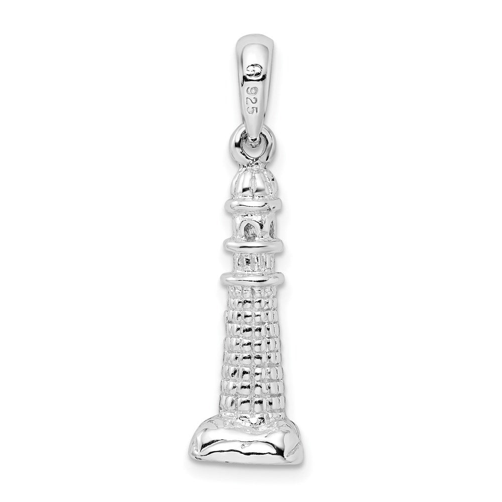 Million Charms 925 Sterling Silver Nautical Charm Pendant, 3-D Lighthouse, Textured