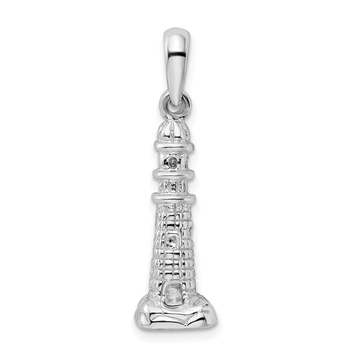 Million Charms 925 Sterling Silver Nautical Charm Pendant, 3-D Lighthouse, Textured