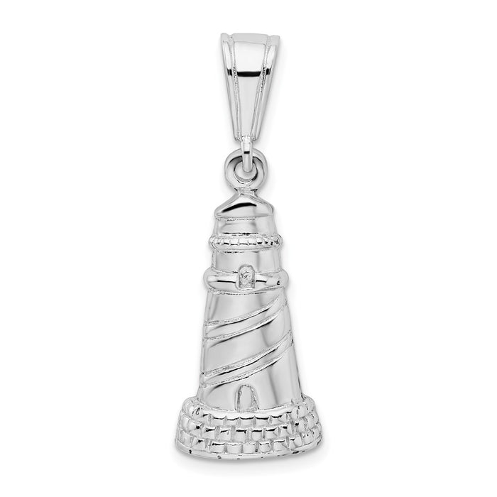 Million Charms 925 Sterling Silver Nautical Charm Pendant, Lighthouse, High Polish & Textured 2-D