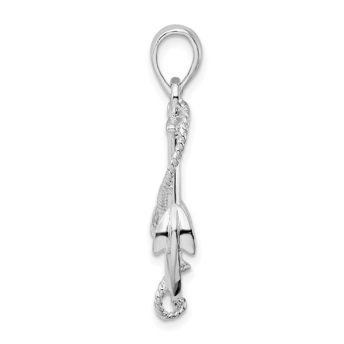 Million Charms 925 Sterling Silver Nautical  Charm Pendant, 3-D Anchor with Rope, High Polish & Textured