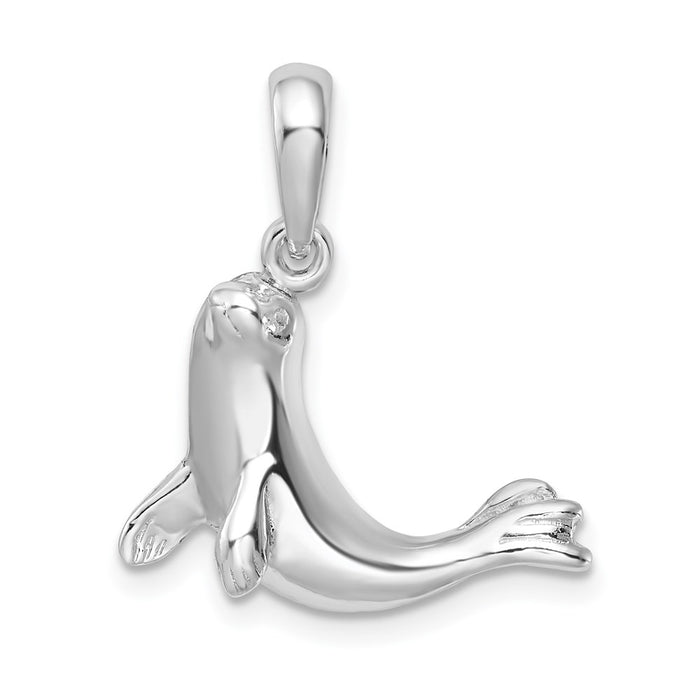 Million Charms 925 Sterling Silver Nautical Sea Life  Charm Pendant, Seal, High Polish & Textured 2-D