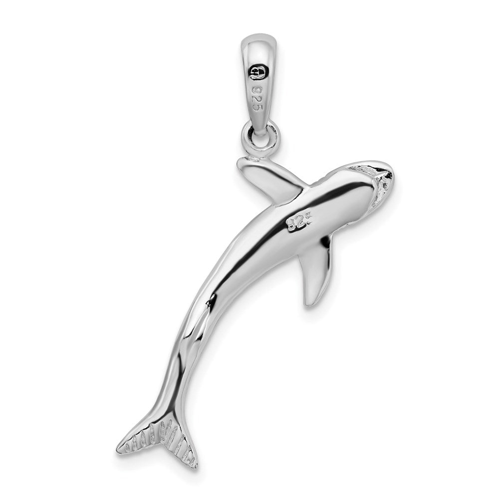 Million Charms 925 Sterling Silver Nautical Sea Life  Charm Pendant, 3-D Blue Shark, High Polish & Textured