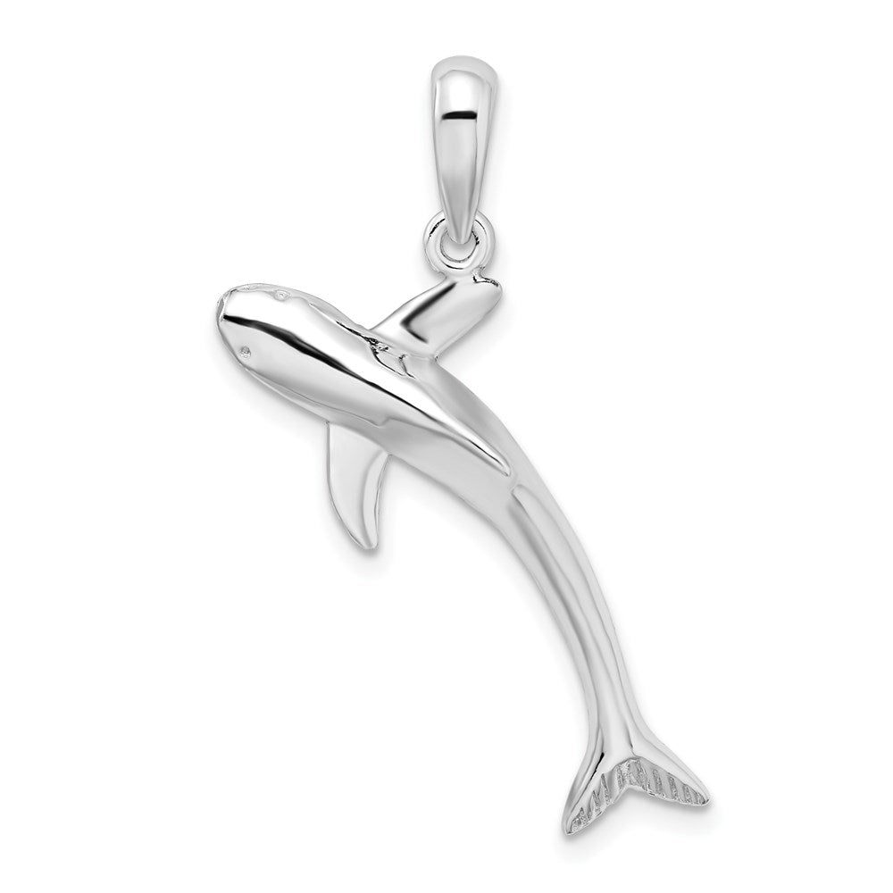 Million Charms 925 Sterling Silver Nautical Sea Life  Charm Pendant, 3-D Blue Shark, High Polish & Textured