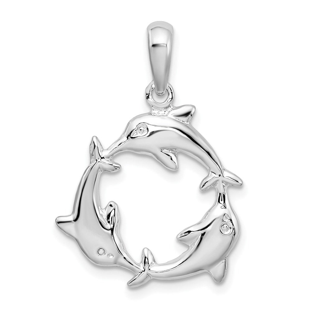 Million Charms 925 Sterling Silver Nautical Sea Life  Charm Pendant, 3 Dolphins Swimming In A Circle, High Polish & Textured