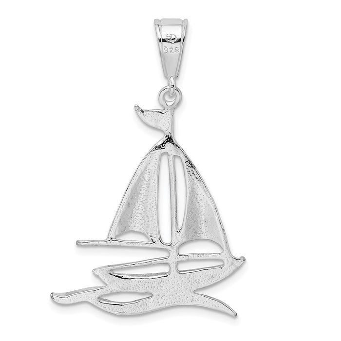Million Charms 925 Sterling Silver Nautical  Charm Pendant, Sailboat with Water Cut-Out, High Polish & Textured Sail