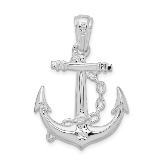 Million Charms 925 Sterling Silver Nautical  Charm Pendant, Large 3-D Anchor with Chain, High Polish & Textured