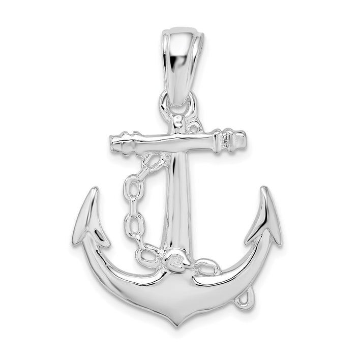 Million Charms 925 Sterling Silver Nautical  Charm Pendant, Large 3-D Anchor with Chain, High Polish & Textured