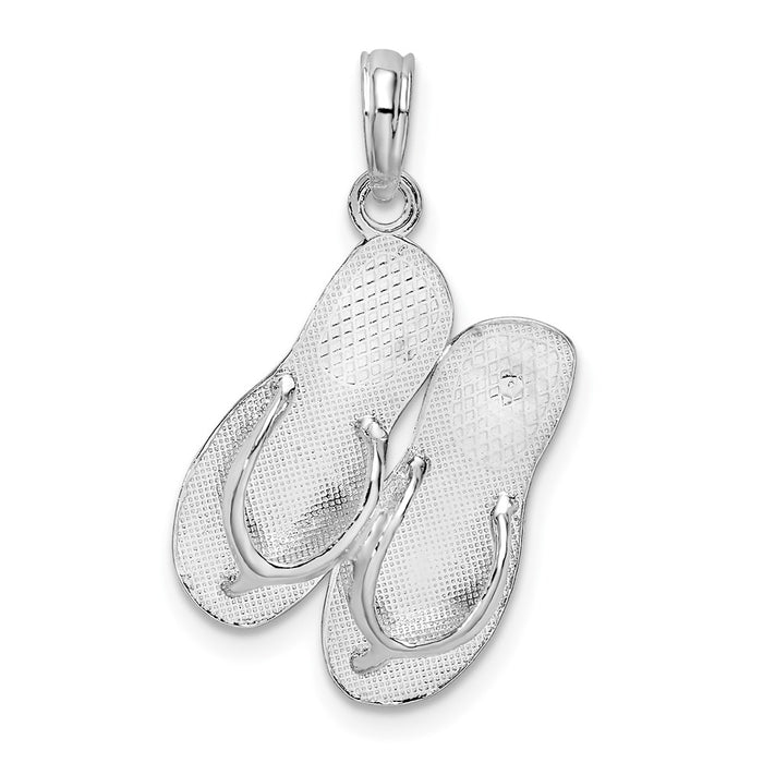 Million Charms 925 Sterling Silver Travel Charm Pendant, Key West High Polish Double Flip-Flop, Large