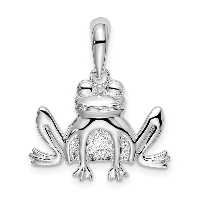 Million Charms 925 Sterling Silver Animal Charm Pendant, Sitting Frog Pendant, Textured