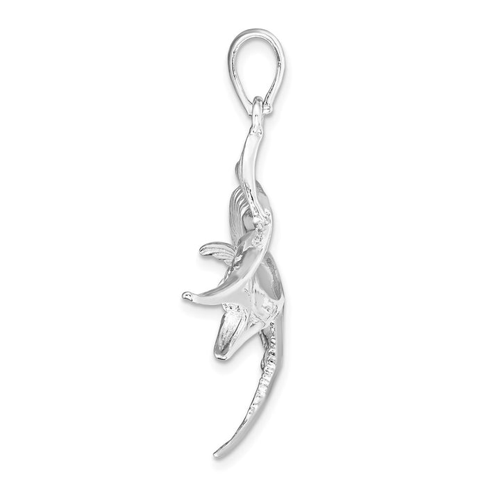 Million Charms 925 Sterling Silver Sea Life Nautical Charm Pendant, Large Marlin Fish, High Polish & Textured 2-D