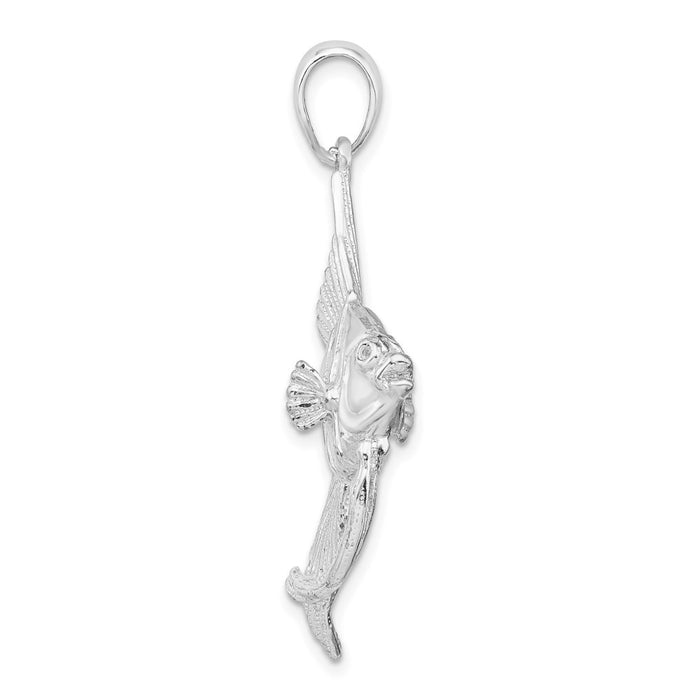 Million Charms 925 Sterling Silver Sea Life Nautical Charm Pendant, Large 3-D Angelfish, High Polish & Textured