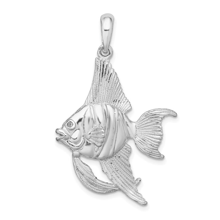 Million Charms 925 Sterling Silver Sea Life Nautical Charm Pendant, Large 3-D Angelfish, High Polish & Textured