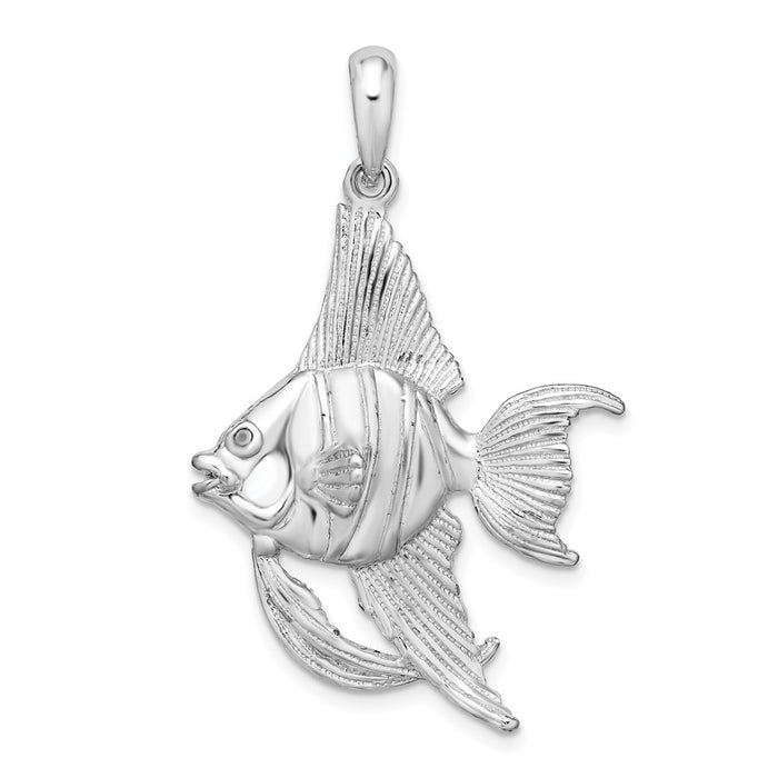 Million Charms 925 Sterling Silver Sea Life Nautical Charm Pendant, Large 3-D Angelfish, High Polish & Textured