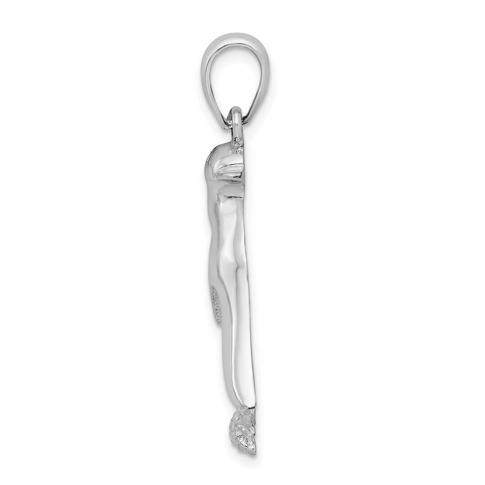 Million Charms 925 Sterling Silver Charm Pendant, Penguin Looking Backwards, High Polish & Textured