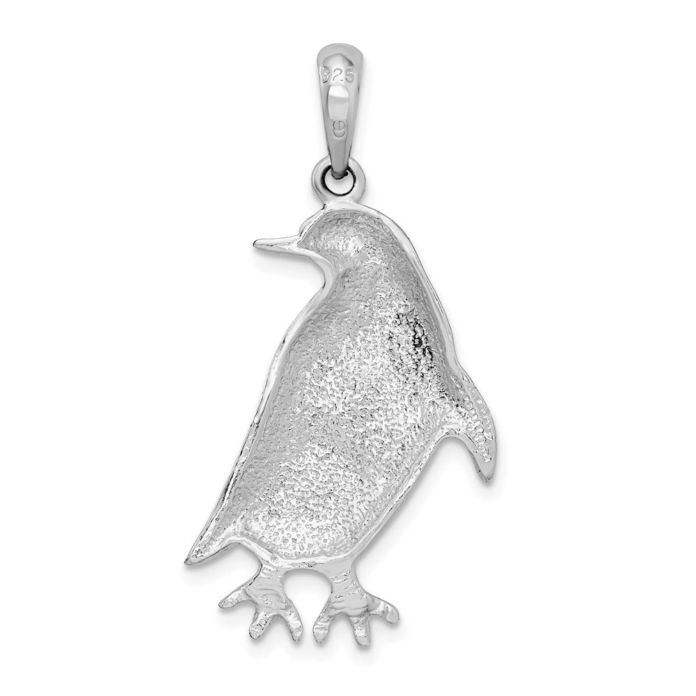 Million Charms 925 Sterling Silver Charm Pendant, Penguin Looking Backwards, High Polish & Textured