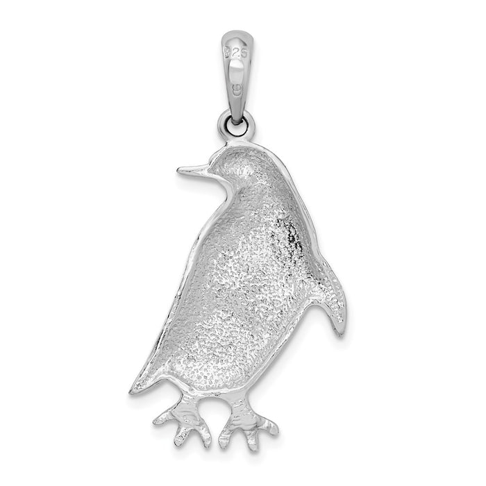 Million Charms 925 Sterling Silver Charm Pendant, Penguin Looking Backwards, High Polish & Textured