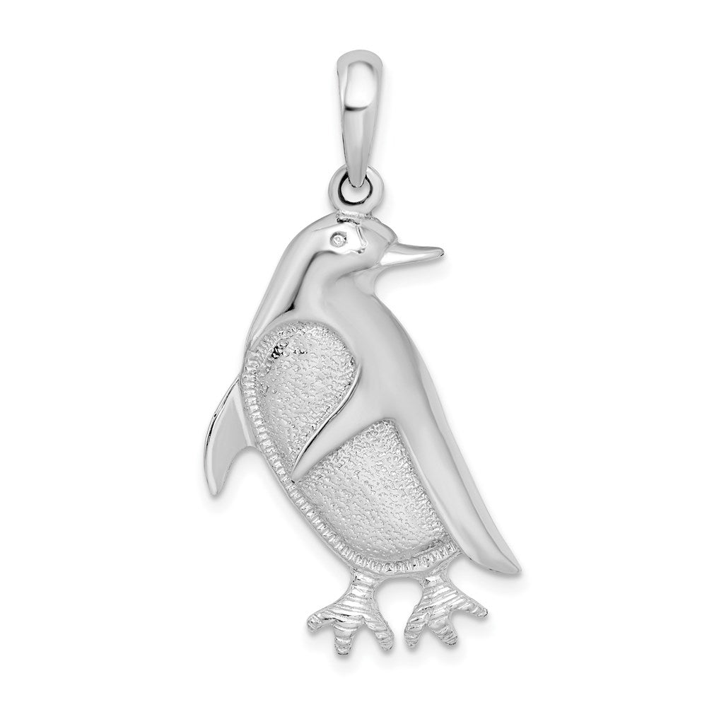 Million Charms 925 Sterling Silver Charm Pendant, Penguin Looking Backwards, High Polish & Textured