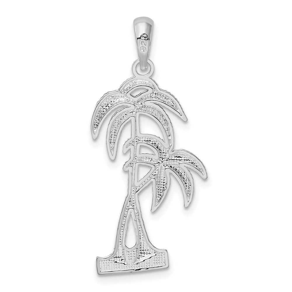 Million Charms 925 Sterling Silver Nautical Coastal Charm Pendant, Double Palm Trees with Tall Trunks Textured