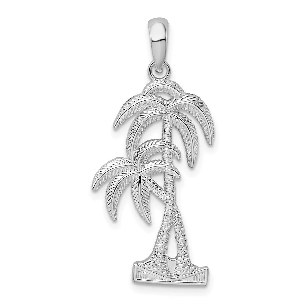Million Charms 925 Sterling Silver Nautical Coastal Charm Pendant, Double Palm Trees with Tall Trunks Textured