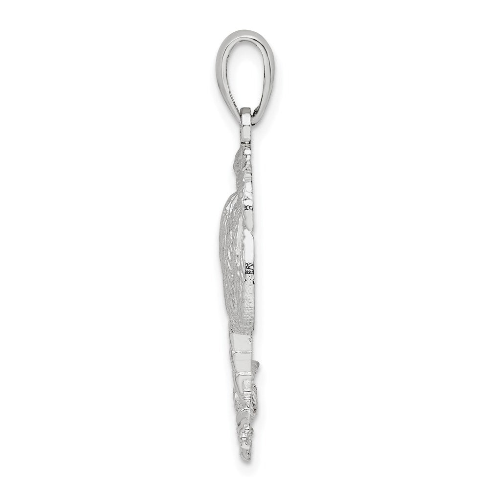 Million Charms 925 Sterling Silver Nautical Coastal Charm Pendant, Palm Tree with Wide Palms & Textured