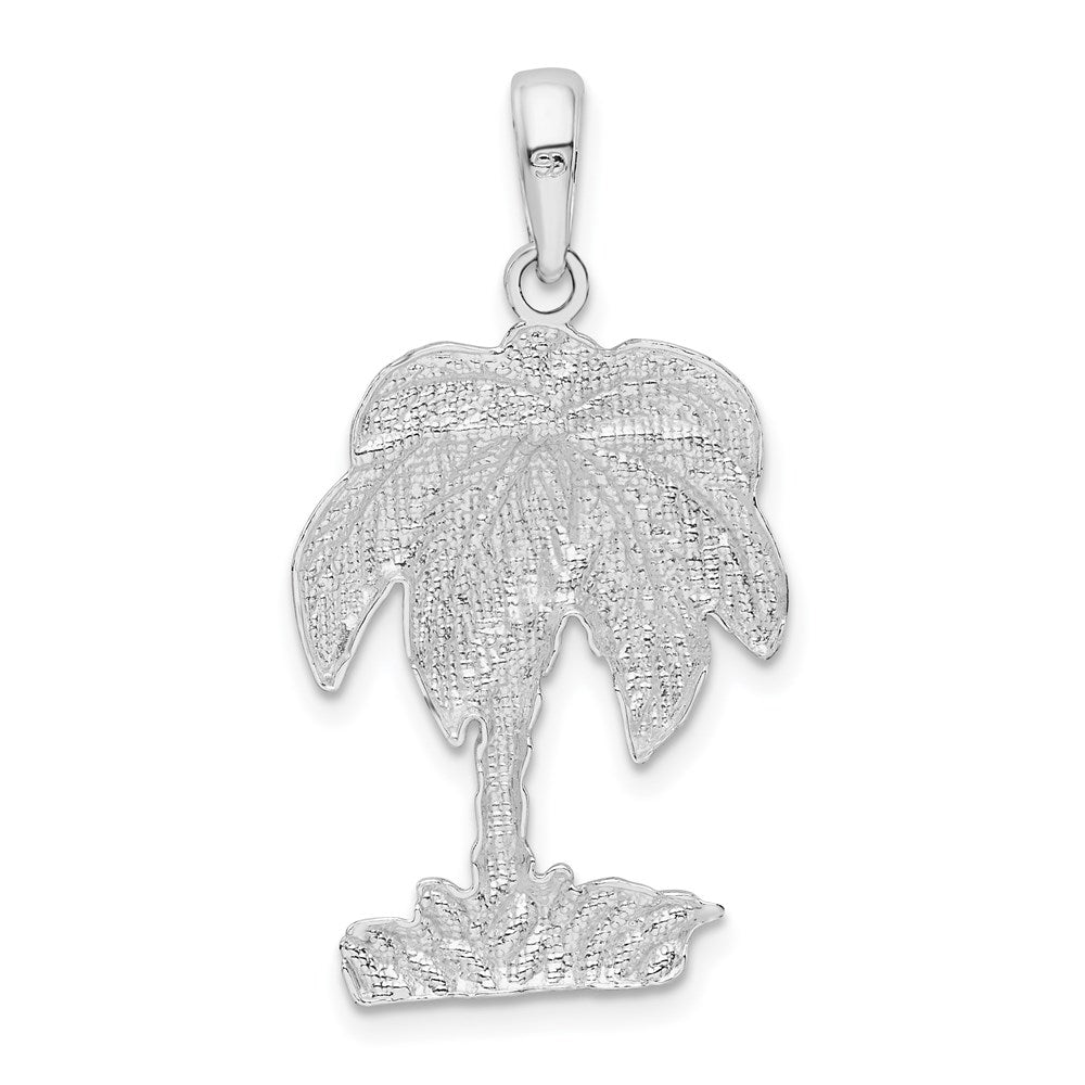 Million Charms 925 Sterling Silver Nautical Coastal Charm Pendant, Palm Tree with Wide Palms & Textured
