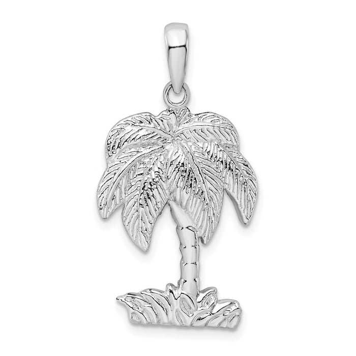 Million Charms 925 Sterling Silver Nautical Coastal Charm Pendant, Palm Tree with Wide Palms & Textured