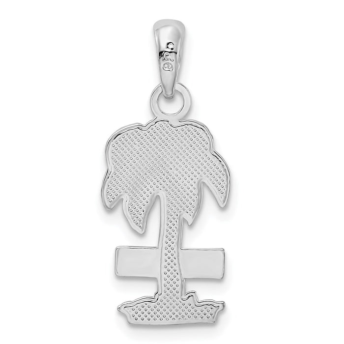Million Charms 925 Sterling Silver Travel Charm Pendant, Siesta Key On Palm Tree, 2-D