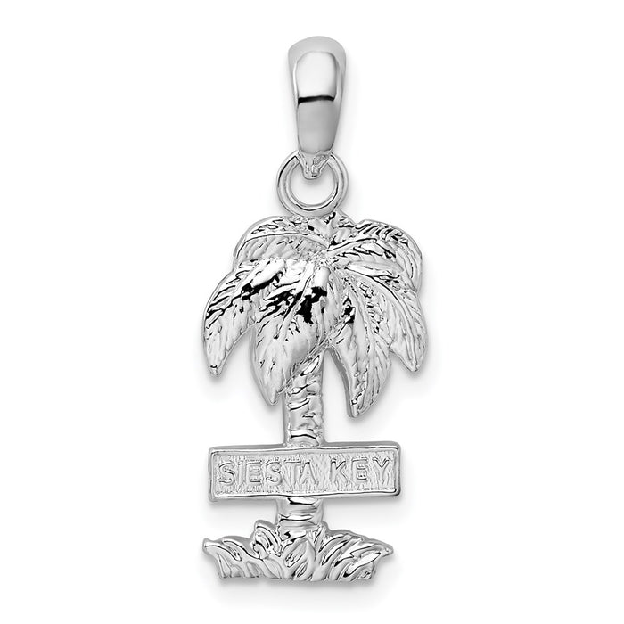Million Charms 925 Sterling Silver Travel Charm Pendant, Siesta Key On Palm Tree, 2-D