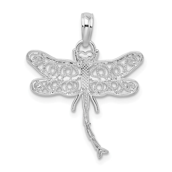 Million Charms 925 Sterling Silver Charm Pendant, Small Dragonfly Filigree Wings Pendant