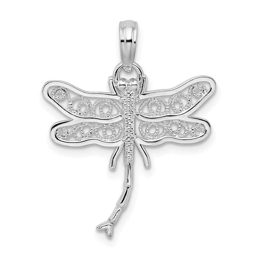 Million Charms 925 Sterling Silver Charm Pendant, Small Dragonfly Filigree Wings Pendant