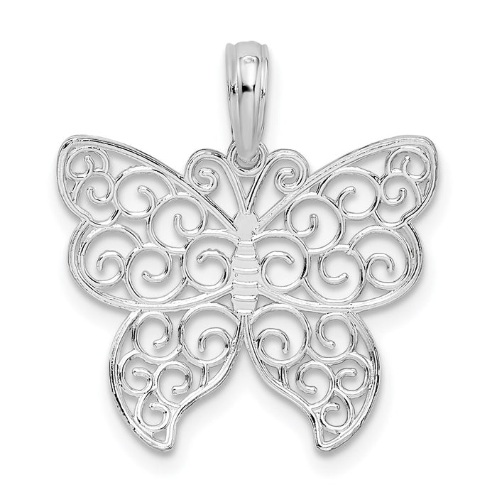 Million Charms 925 Sterling Silver Charm Pendant, Small  Butterfly with Beaded Filigree Wings