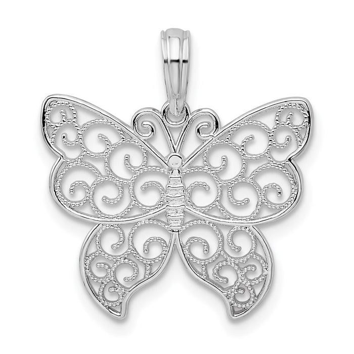 Million Charms 925 Sterling Silver Charm Pendant, Small  Butterfly with Beaded Filigree Wings