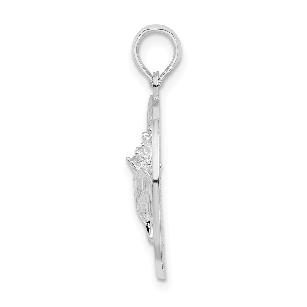 Million Charms 925 Sterling Silver Travel Charm Pendant, Marco Island On Round Frame with Conch Shell Center