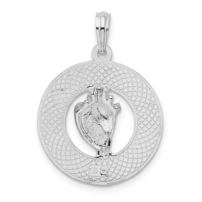 Million Charms 925 Sterling Silver Travel Charm Pendant, Marco Island On Round Frame with Conch Shell Center