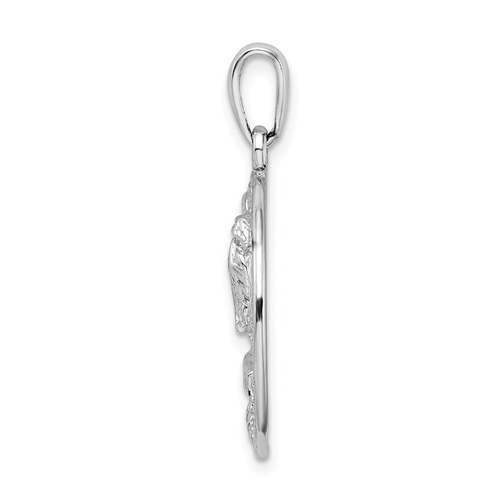 Million Charms 925 Sterling Silver Travel Charm Pendant,  Marco Island On Palm Tree In Round Frame, 2-D