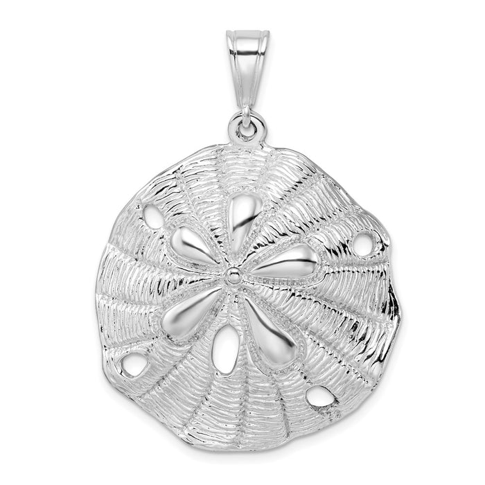 Million Charms 925 Sterling Silver Nautical Sea Life  Charm Pendant, Large  Beveled Sand Dollar Textured & High Polish
