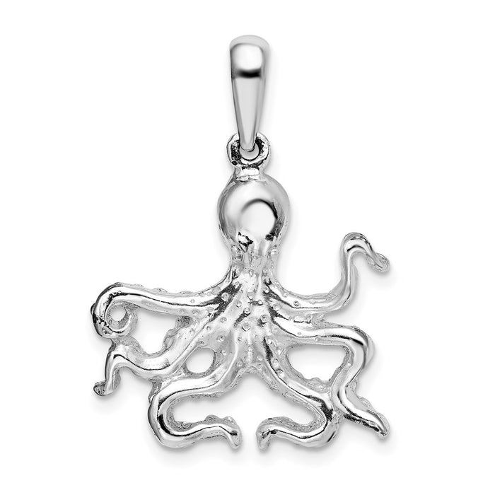 Million Charms 925 Sterling Silver Nautical Sea Life Charm Pendant, Octopus with Wavy Legs, Textured & High Polish