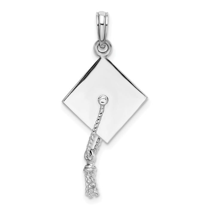 Million Charms 925 Sterling Silver Charm Pendant, 3-D Graduation Cap, High Polish & Moveable Tassel