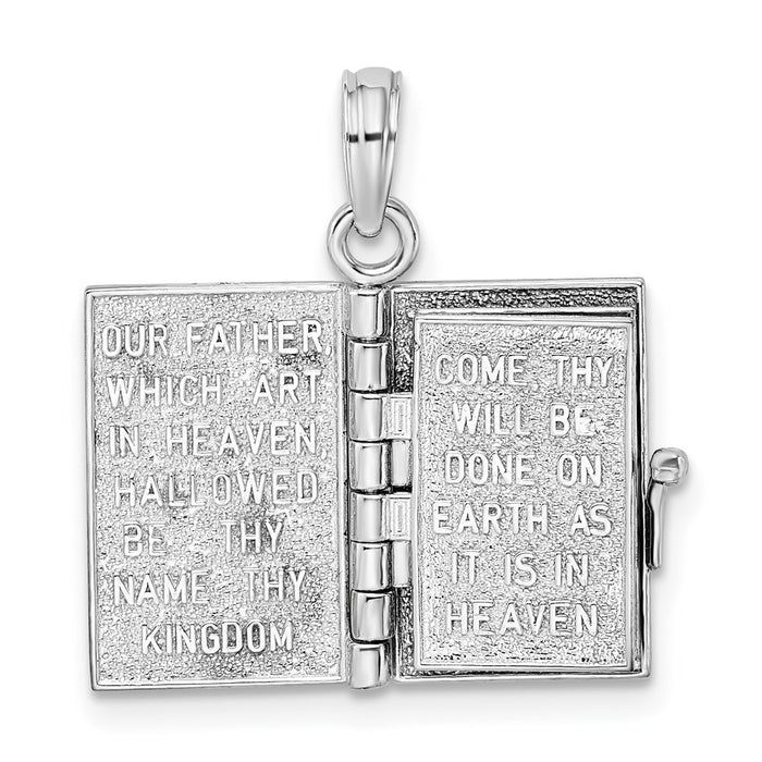 Million Charms 925 Sterling Silver Religious Charm Pendant, 3-D Holy Bible Book with Cross  & Lord's Prayer, Moveable Pa