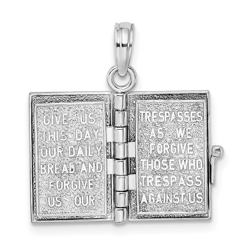 Million Charms 925 Sterling Silver Religious Charm Pendant, 3-D Holy Bible Book with Cross  & Lord's Prayer, Moveable Pa