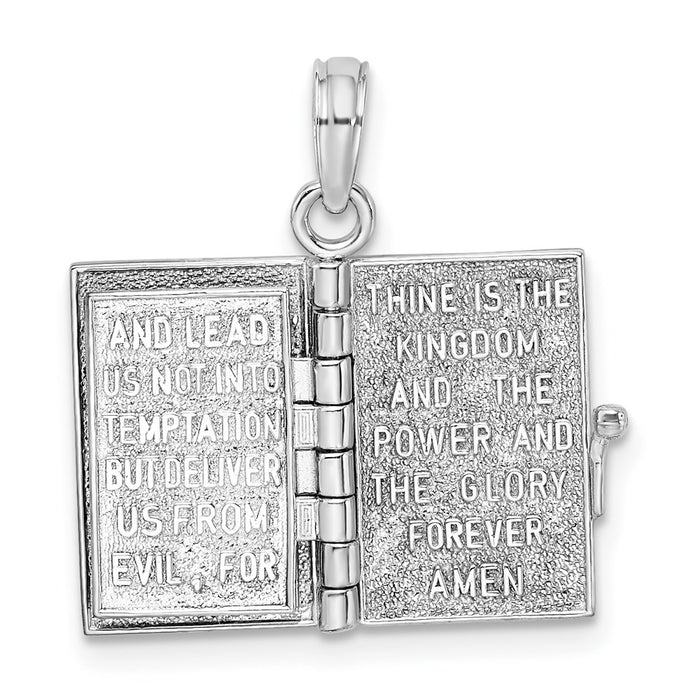 Million Charms 925 Sterling Silver Religious Charm Pendant, 3-D Holy Bible Book with Cross  & Lord's Prayer, Moveable Pa