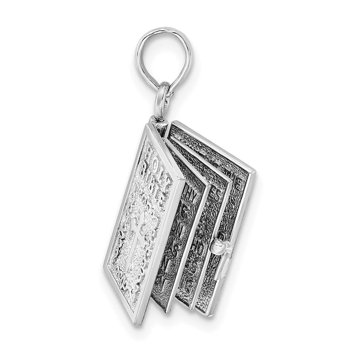 Million Charms 925 Sterling Silver Religious Charm Pendant, 3-D Holy Bible Book with Cross  & Lord's Prayer, Moveable Pa