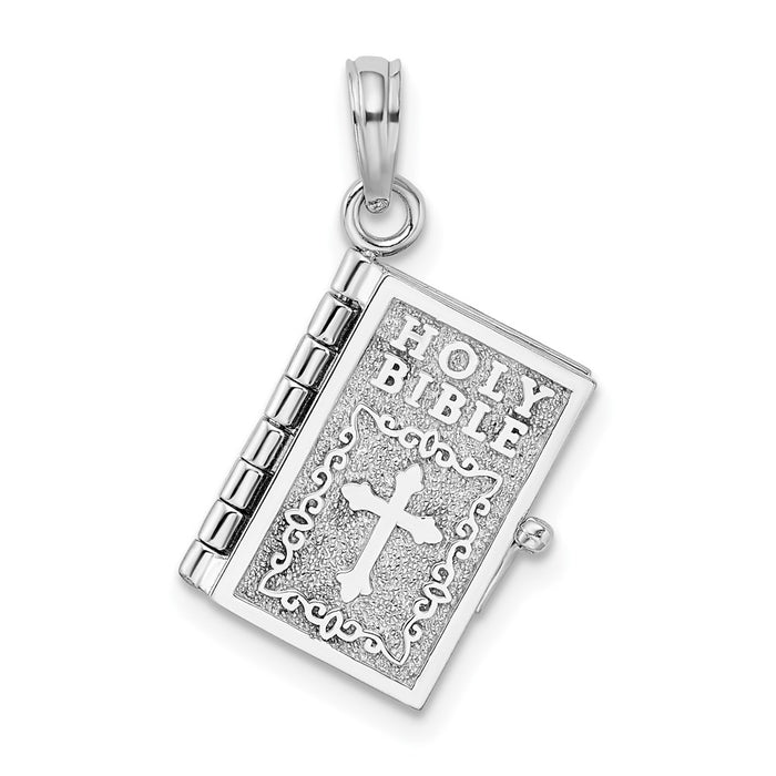 Million Charms 925 Sterling Silver Religious Charm Pendant, 3-D Holy Bible Book with Cross  & Lord's Prayer, Moveable Pa