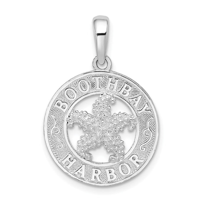 Million Charms 925 Sterling Silver Travel  Charm Pendant, Boothbay Harbor On Round Frame with Starfish Center