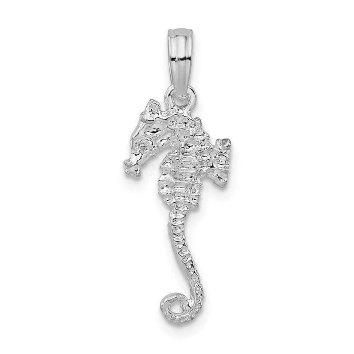 Million Charms 925 Sterling Silver Nautical Sea Life Charm Pendant, Small 3-D Seahorse Textured Thin Tail