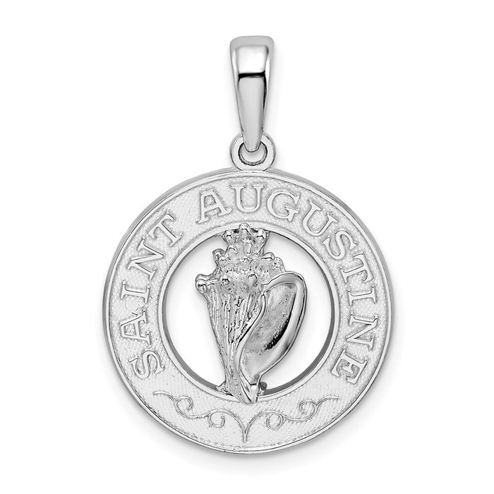 Million Charms 925 Sterling Silver Travel Charm Pendant, Saint Augustine On Round Frame with Conch Shell Center