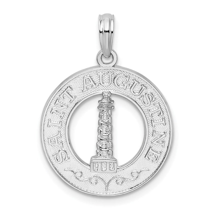 Million Charms 925 Sterling Silver Travel Charm Pendant, Saint Augustine On Round Frame with Lighthouse Center