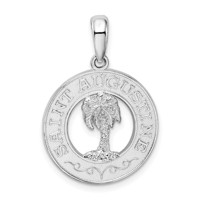 Million Charms 925 Sterling Silver Travel Charm Pendant, Saint Augustine On Round Frame with Palm Tree Center