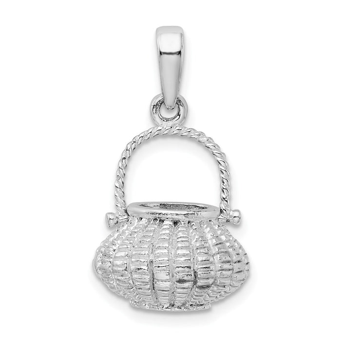 Million Charms 925 Sterling Silver Charm Pendant, 3-D Flower Basket with Moveable Handle